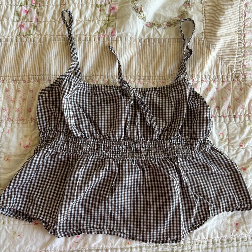 Edikted Brown Gingham Checkered Women's Top